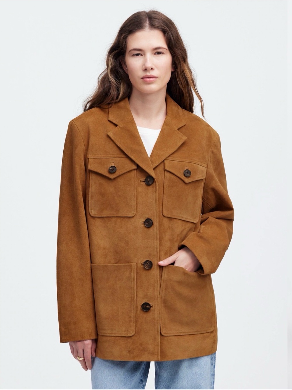 Madewell Suede Long Chore Blazer Aged Cognac Sz M NWT $625